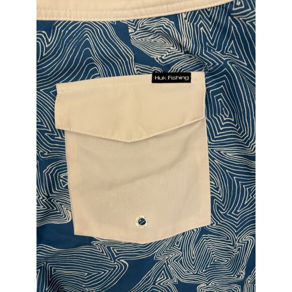 Huk Fishing Mens Ocean Blue Geometric Fish Pattern Board Shorts Size 36 Beach - Picture 6 of 6